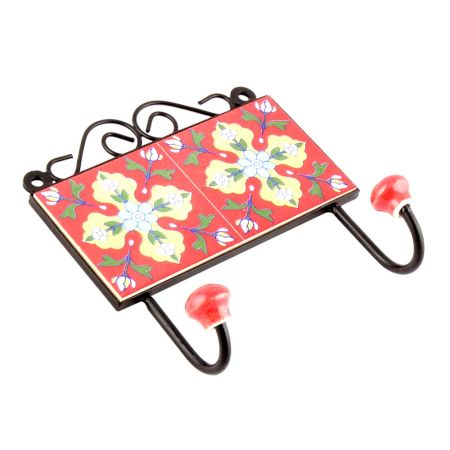 Red With Yellow Ceramic Floral Tiles Hooks